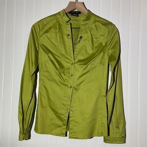 ETCETERA Chartreuse Green Blouse - Luxe Satin Tailored Fit, Chain Accent, Top